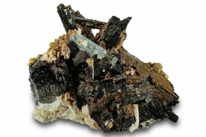 Aquamarine Crystal on Schorl Crystals and Feldspar - Namibia #322768